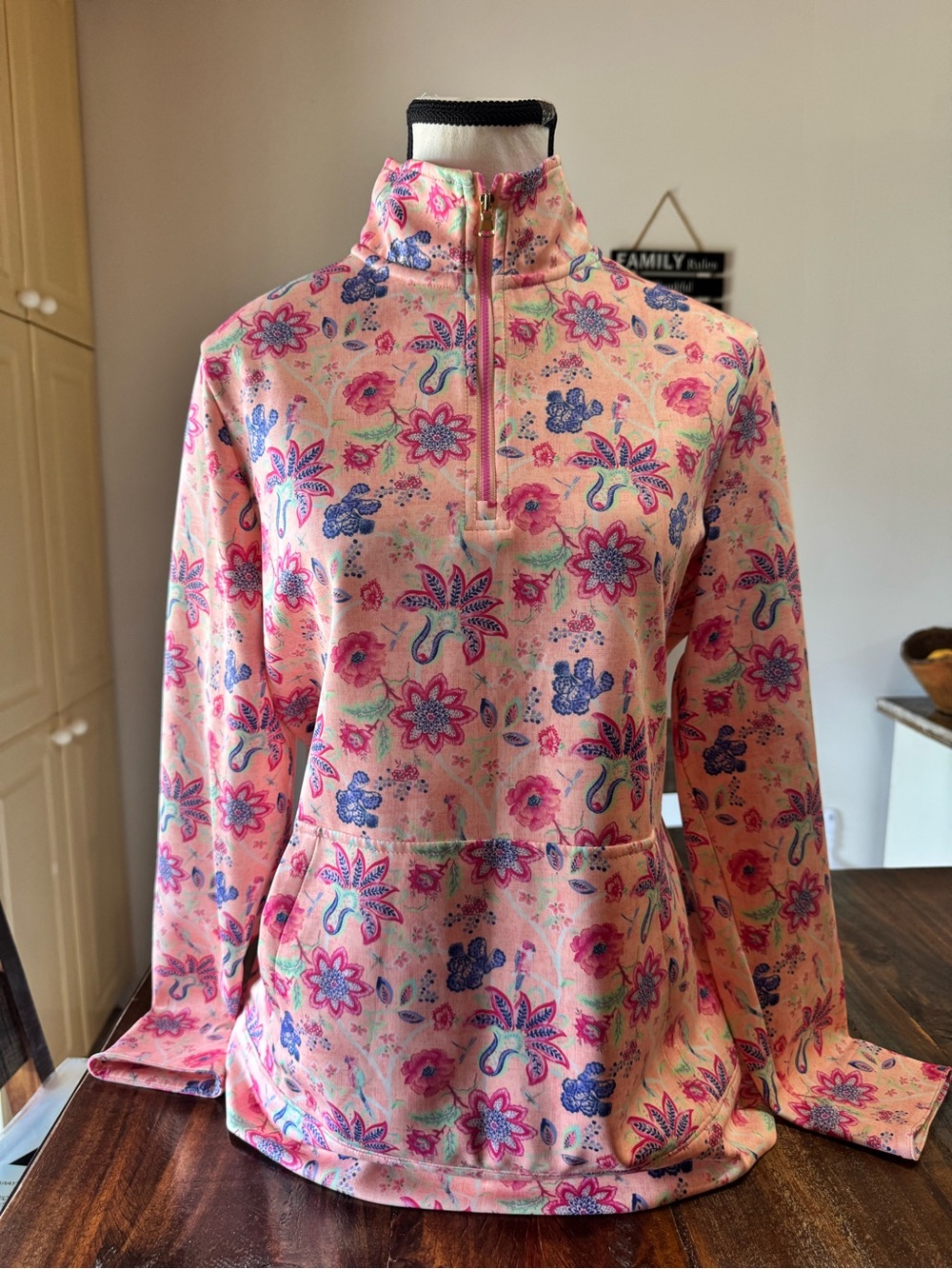 Fairway & Greene Pink Floral Half-Zip Puffer Pullover